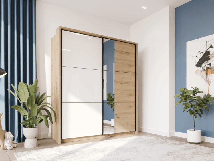 Klizni plakar Beta 180 belo/ogledalo/artisan